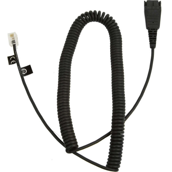 Jabra QD to RJ10 Cable Bottom Cord (Siemens, Snom, Yealink, 2 Metres, Coiled) 8800-01-06